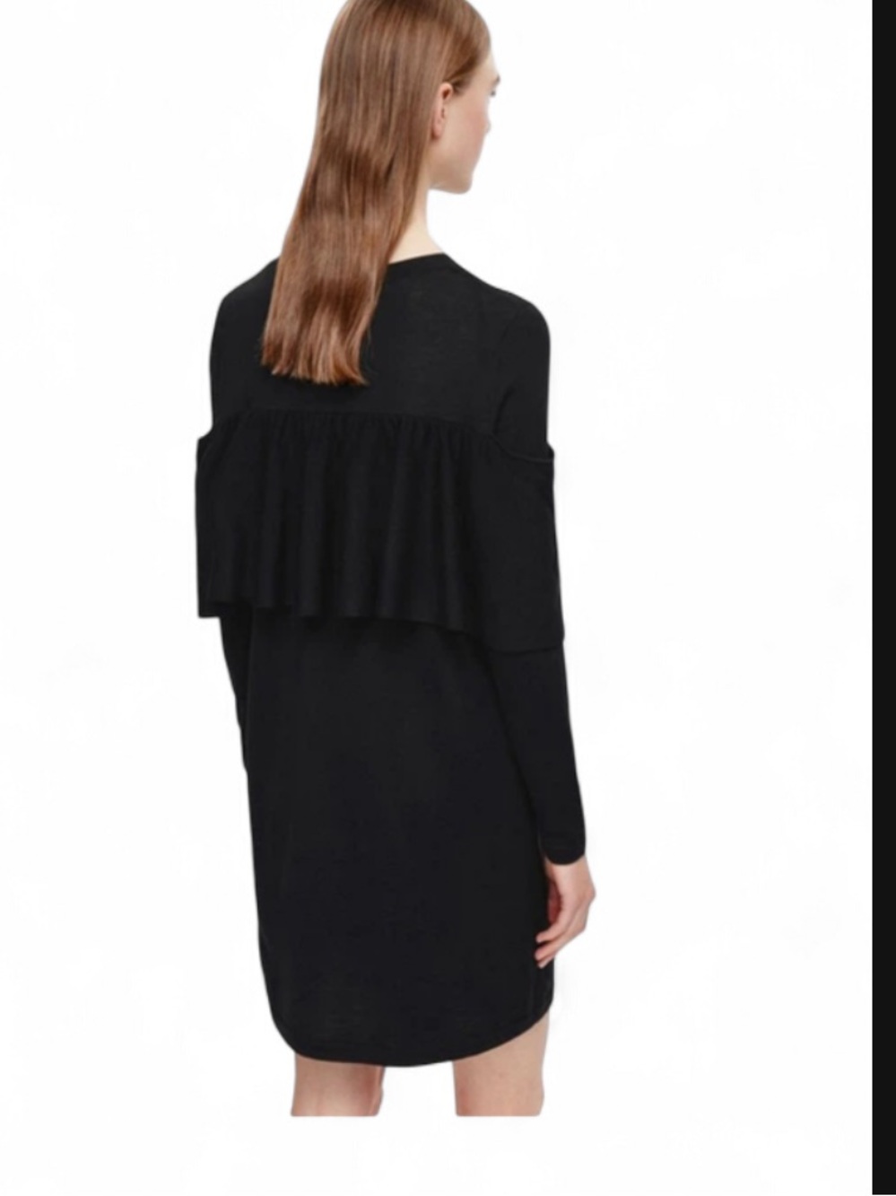 COS Black Long-Sleeve Ruffle Back Dress
